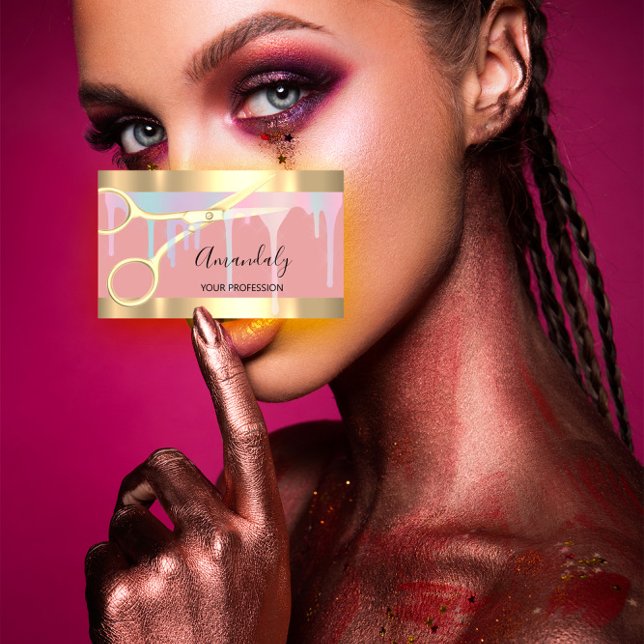 Modern Hairdresser Coiffeur Guld Sissors Rosa Visitkort (Modern Hairdresser Coiffeur Gold Scissors Pink Business Card)