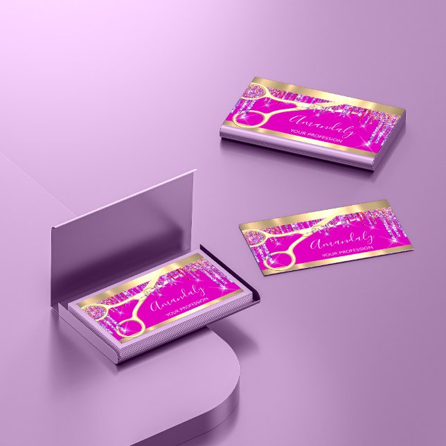 Modern Hairdresser Coiffeur Scissors Driper Rosa Visitkort (Skapare uppladdad)