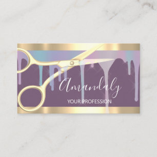 Modern Hairdresser Coiffeur Scissors Violet Guld Visitkort