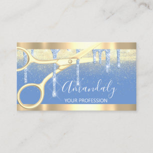 Modern Hairdresser Scissors Drift Guld Blue Glitte Visitkort