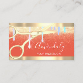 Modern Hairdresser Scissors Drips Guld Coral Visitkort