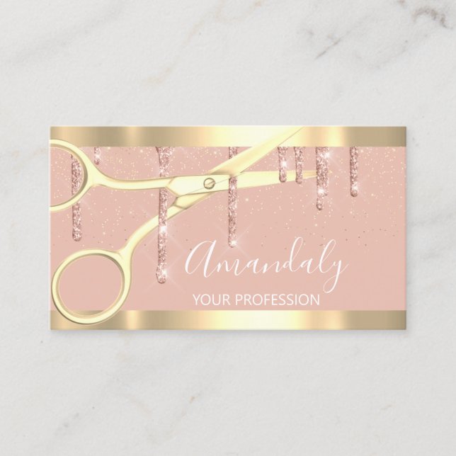 Modern Hairdresser Scissors Drives Guld Ro  Visitkort (Framsida)