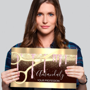 Modern Hairdresser Scissors Drives Guld Rosa Black Visitkort