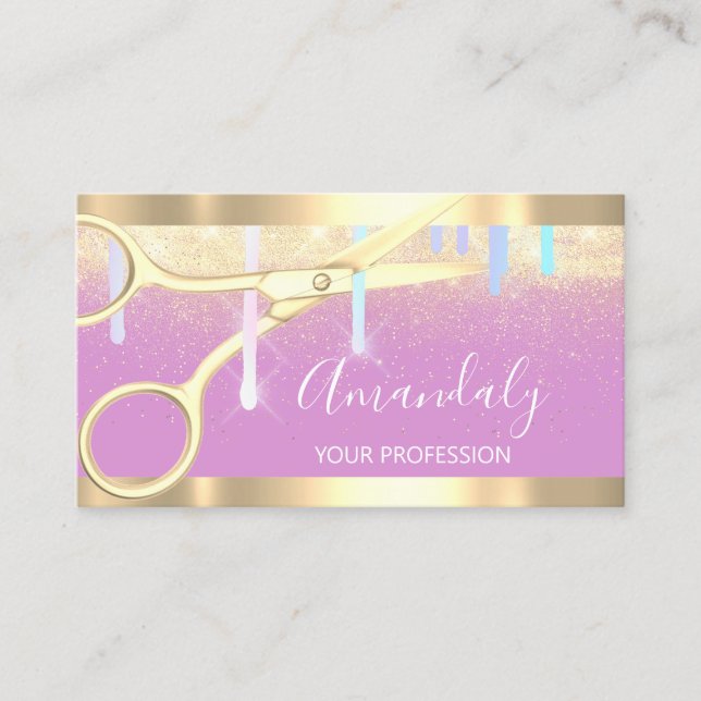 Modern Hairdresser Scissors Drives Guld Rosa Visitkort (Framsida)