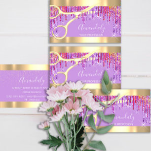 Modern Hairdresser Scissors Lila Glitter Violet Visitkort