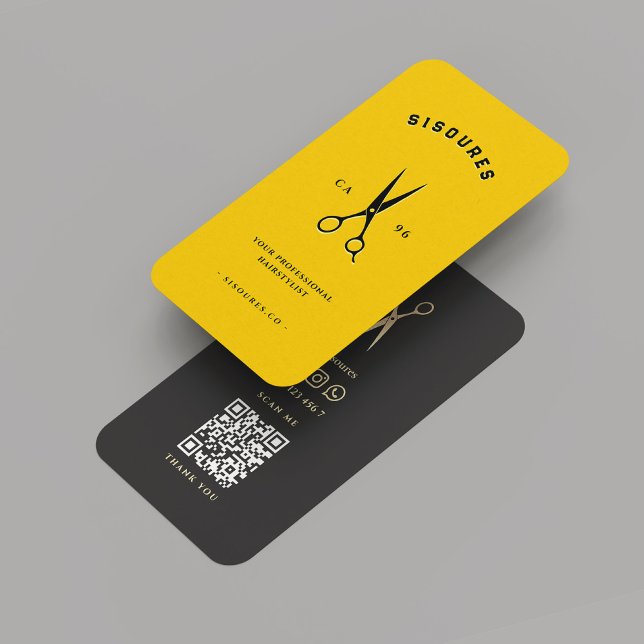 Modern Hairstylist Barber Gult Black Scissors Visitkort (Modern Hairstylist Barber Yellow Black Scissors Business Card
)