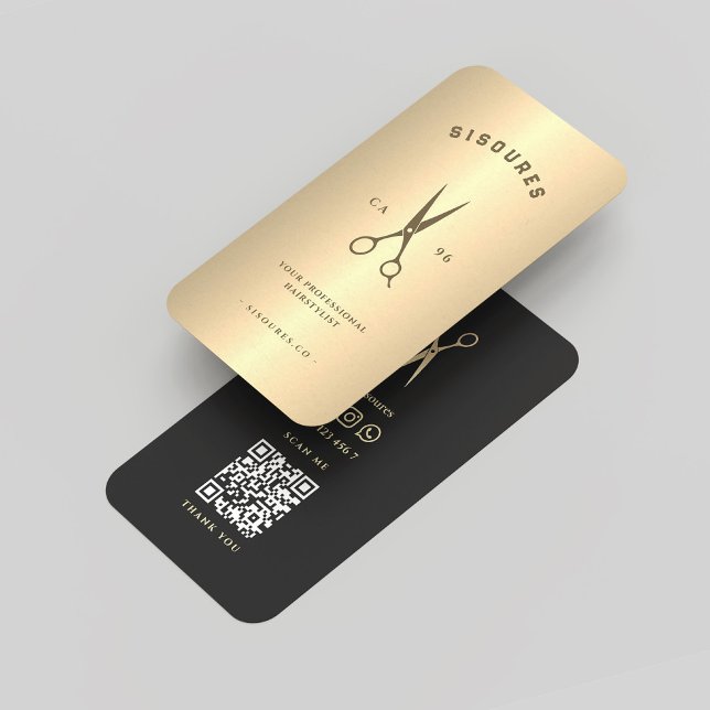 Modern Hairstylist Barbershop Black Guld-sax Visitkort (Modern Hairstylist Barbershop Black Gold Scissors)