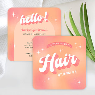 Modern Hairstylist Salon Groovy Trendig Peach Hair Fyrkantigt Visitkort