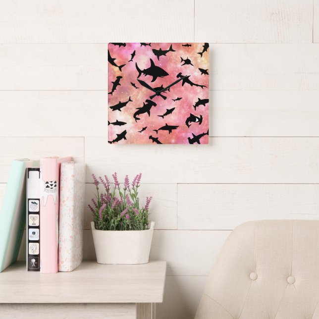 Modern hajfisk, käk val under havets galaxi fyrkantig klocka (Läsesal)