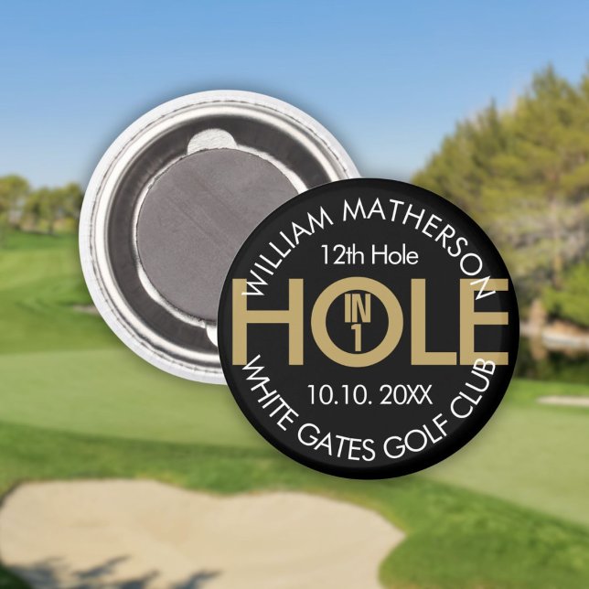 Modern Hål i ett svart och Guld Magnet (Modern Hole in One Black And Gold Magnet)
