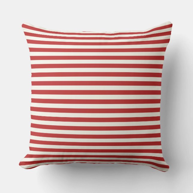 Modern Half-Inch Crimson Red & White Stripe  Kudde (Framsida)