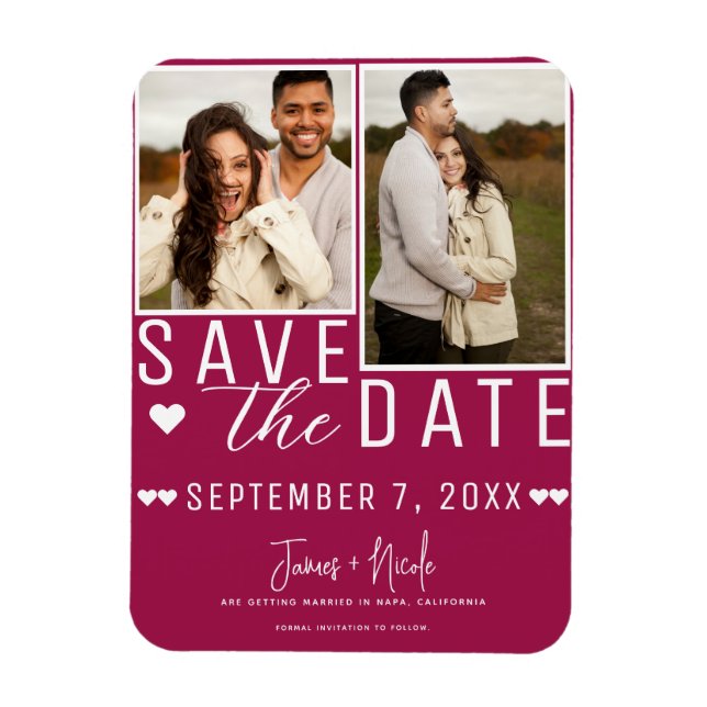 Modern Hallon Save the Date 2 Foto Bröllop Magnet (Vertikal)