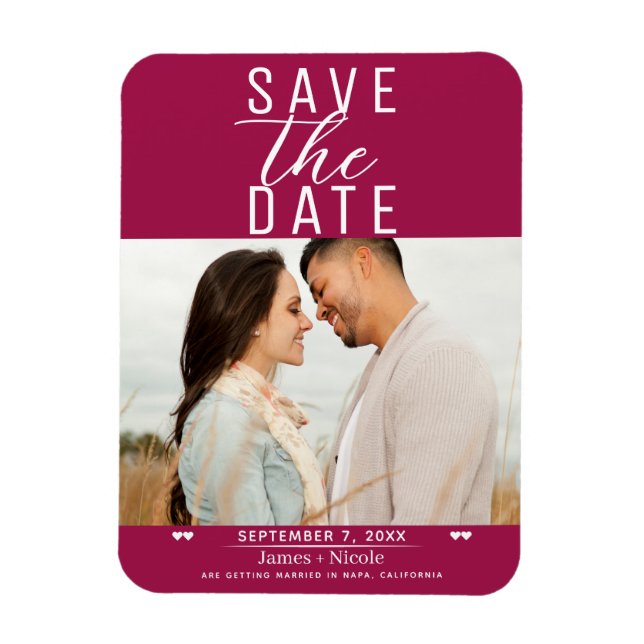 Modern Hallon Save the Date Bröllopsfoto Magnet (Vertikal)