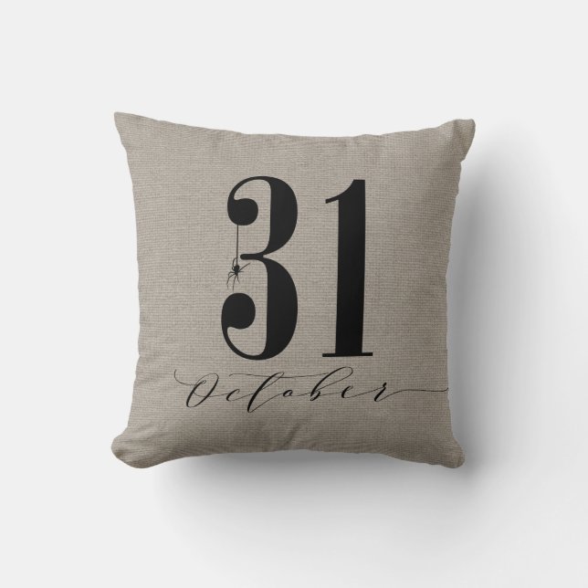 Modern Halloween 31 Spider Burlap Kudde (Framsida)