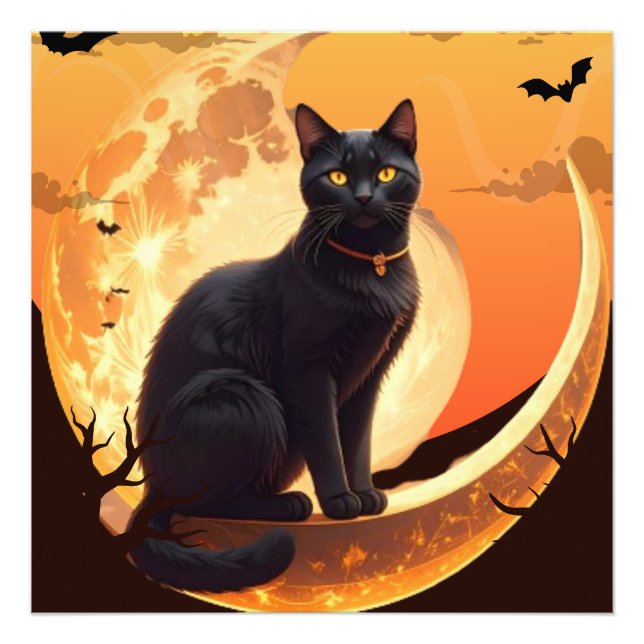 Modern Halloween Black Cat Fototryck (Framsidan)