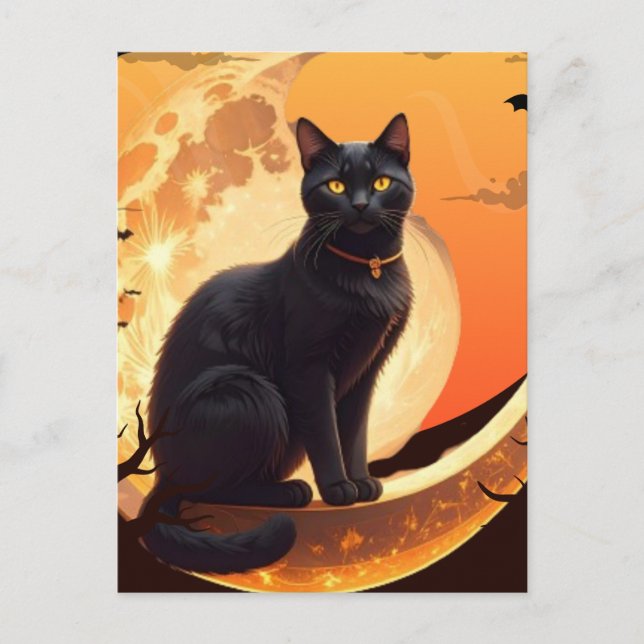 Modern Halloween Black Cat Inbjudan Vykort (Framsida)