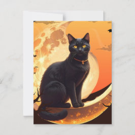 Modern Halloween Black Cat Vykort
