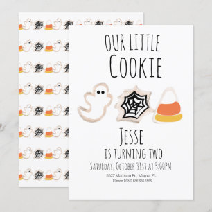 Modern Halloween Cookie Ghost Spider Birthday Invi Inbjudningar