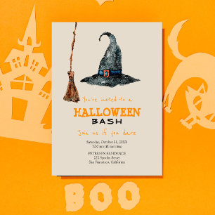 Modern Halloween-enkel brom och häxhatt party Inbjudningar