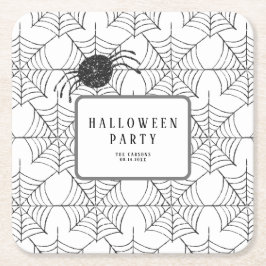 Modern Halloween fest Black White Spindelnät Underlägg Papper Kvadrat