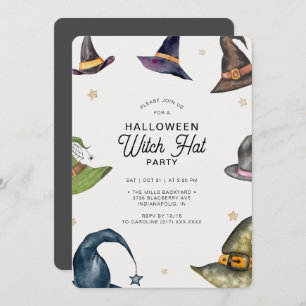 Modern Halloween Grått Witch Hat Party Inbjudningar