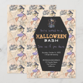 Modern Halloween-häxor med borom party Inbjudningar