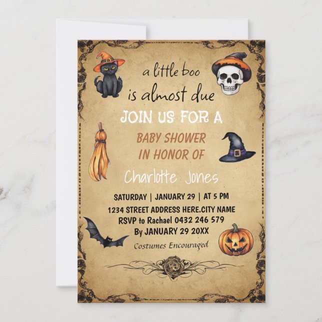Modern Halloween Little Boo Baby Shower-inbjudan Inbjudningar (Framsida)
