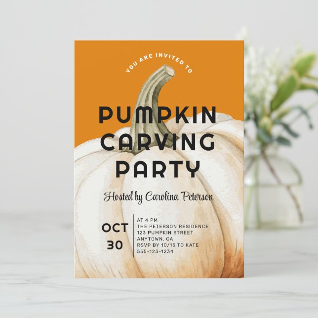 Modern Halloween Pumpkin Carving Family Party Inbjudningar (Stående Fram)