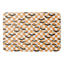 Modern Halloween Spooky Fladdermus Orange Checkerb Badrumsmatta