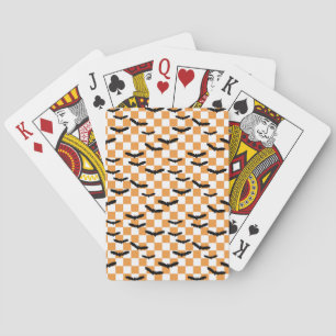 Modern Halloween Spooky Fladdermus Orange Checkerb Casinokort