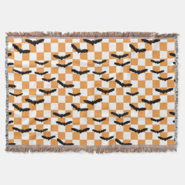 Modern Halloween Spooky Fladdermus Orange Checkerb Filt