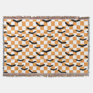 Modern Halloween Spooky Fladdermus Orange Checkerb Filt