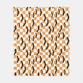Modern Halloween Spooky Fladdermus Orange Checkerb Fleecefilt