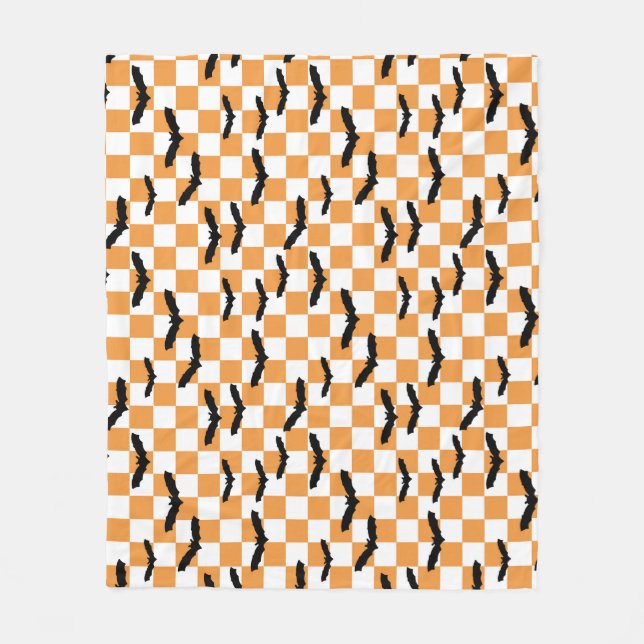 Modern Halloween Spooky Fladdermus Orange Checkerb Fleecefilt (Framsidan)