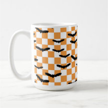 Modern Halloween Spooky Fladdermus Orange Checkerb