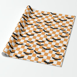 Modern Halloween Spooky Fladdermus Orange Checkerb Presentpapper