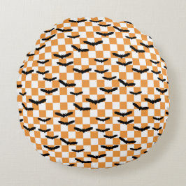 Modern Halloween Spooky Fladdermus Orange Checkerb Rund Kudde