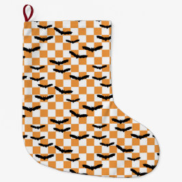 Modern Halloween Spooky Fladdermus Orange Checkerb Stor Julstrumpa