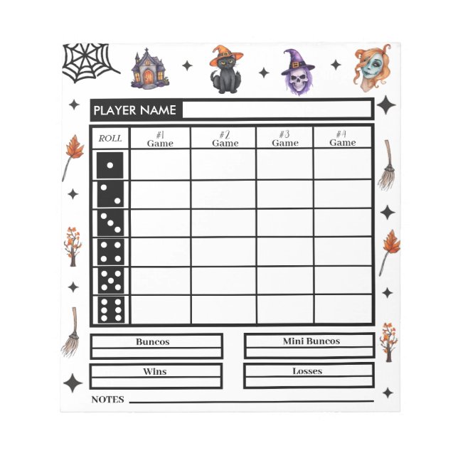 Modern Halloween Theme Bunco Score Pad Anteckningsblock (Framsida)