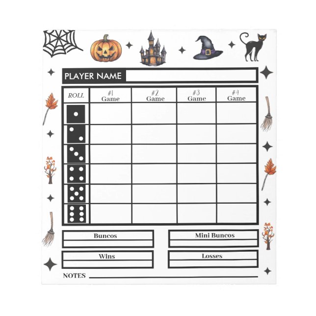 Modern Halloween Theme Bunco Score Pad Anteckningsblock (Framsida)
