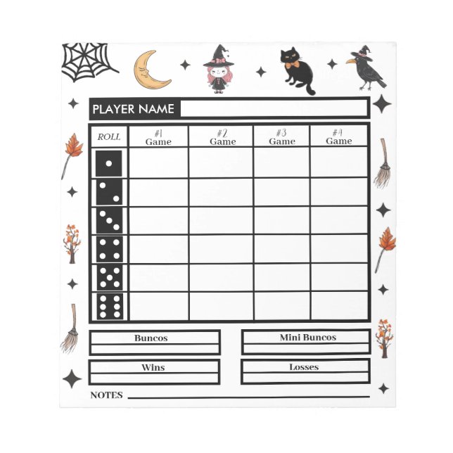Modern Halloween Theme Bunco Score Pad Anteckningsblock (Framsida)