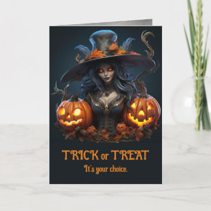 Modern Halloween Witch med Jack o'Lanternor Kort