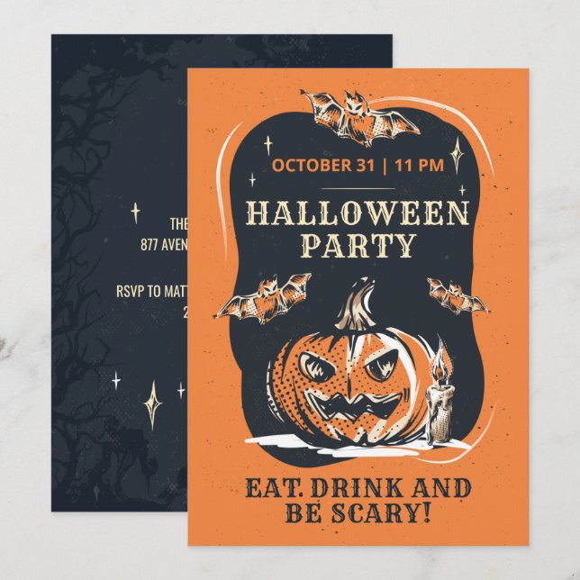 Modern Halloweenfest  Inbjudningar (Fram/baksida)
