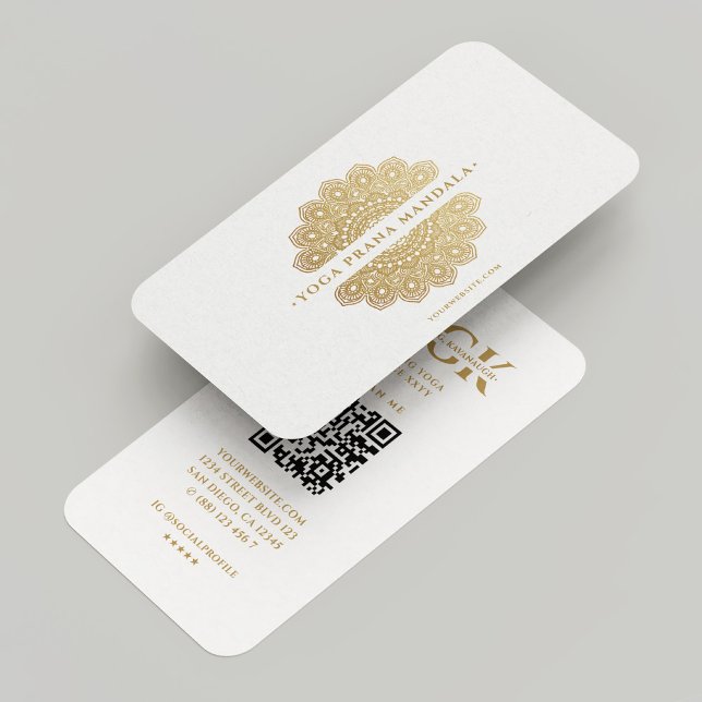 Modern Hälsa Coach Yoga Spa White Guld Mandala Visitkort (Modern Wellness Coach Yoga Spa White Gold Mandala Business Card
)