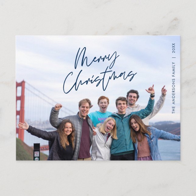 Modern hälsning, Glad jul familjefoto Vykort (Framsida)
