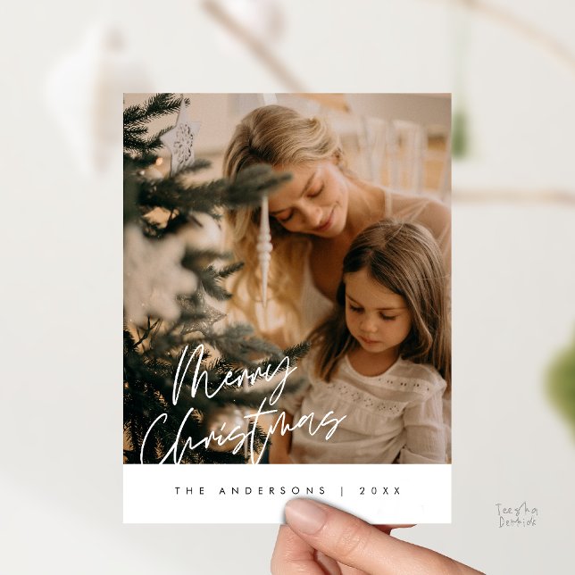 Modern Hälsning, God jul Family Photo Pos Vykort (Modern Season Greeting, Merry Christmas Family Photo Postcard)