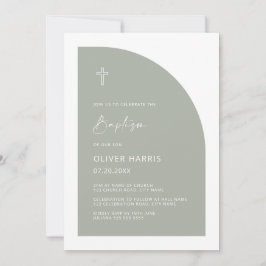 Modern halv Arch Sage Grönt Boy Baptism Inbjudningar