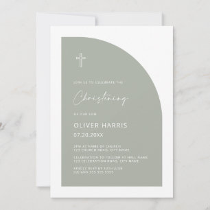 Modern Halvbåge Sage Grönt Boy Christening Inbjudningar