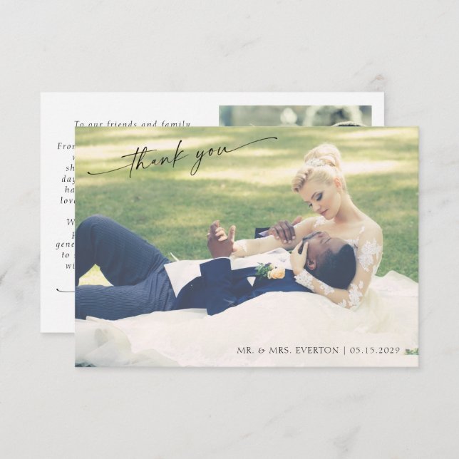 Modern hand, 2 foto Bröllop Tack (Fram/baksida)