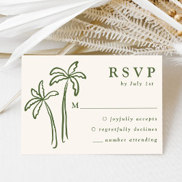 Modern hand-draken Handflatan Träd Cream Bröllop OSA Kort